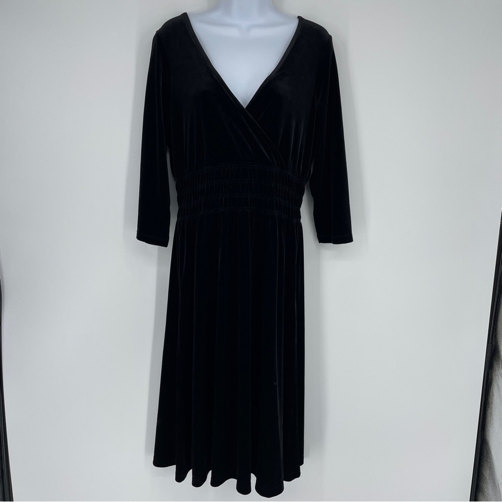 Black Velour Cross over Midi Dress
